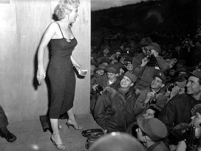 Marilyn Monroe in Korea, after a USO performance  at the 3rd U.S. Inf. Div. area. (Feb. 17, 1954)