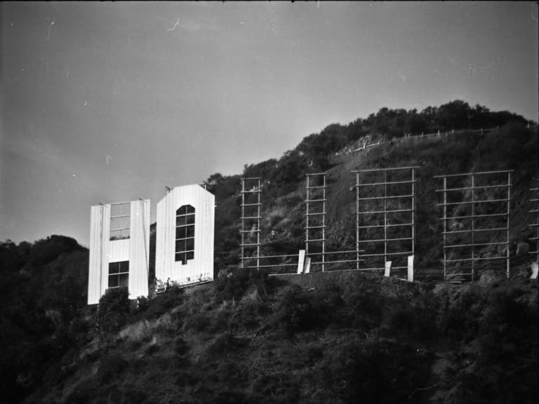 The 1978 rebuild of the Hollywood Sign in progress