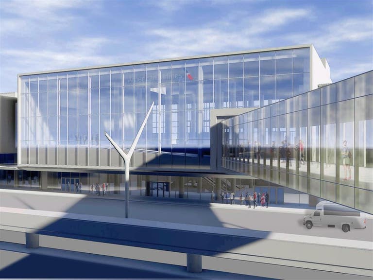 Rendering of LAX Terminal 4.5 Core with pedestrian walkway to APM station