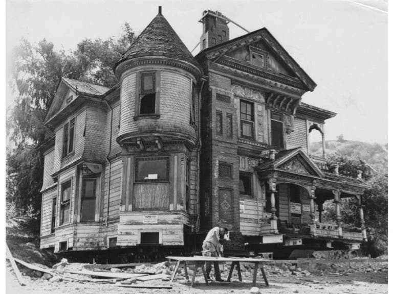 The Hale House being readied for its move to Heritage Square (ca. 1970)